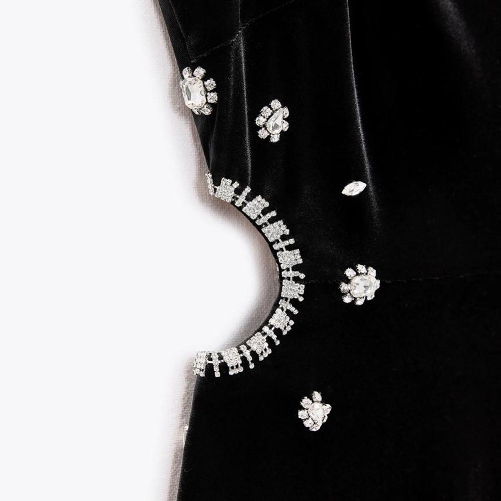 Velvet Rhinestone Mini Dress - Picture 3 of 4